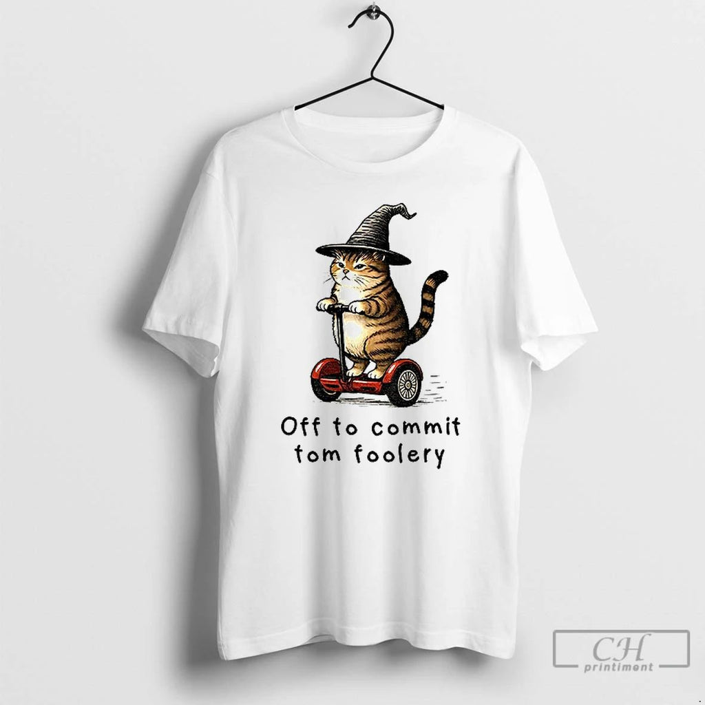 Classic Orange Cat Riding Segway Style Off To Commit Tom Foolery Halloween T Shirts