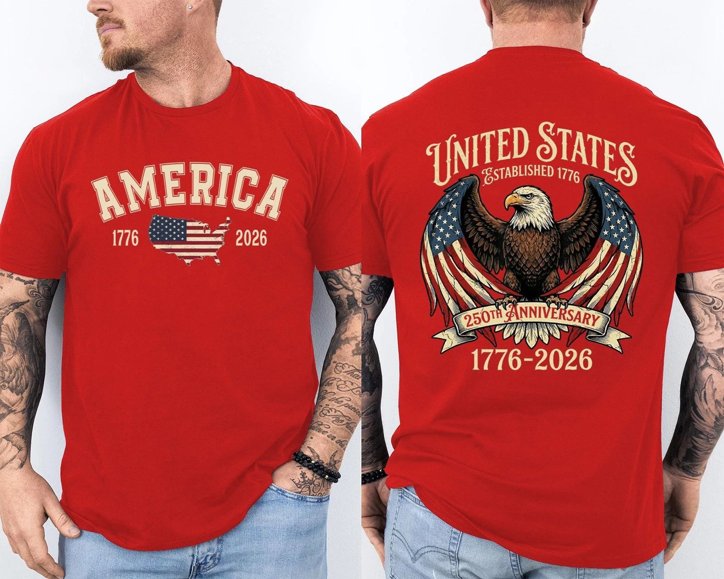 250 Years American Flag Bald Eagle 250th Anniversary USA Front & Back T-Shirt