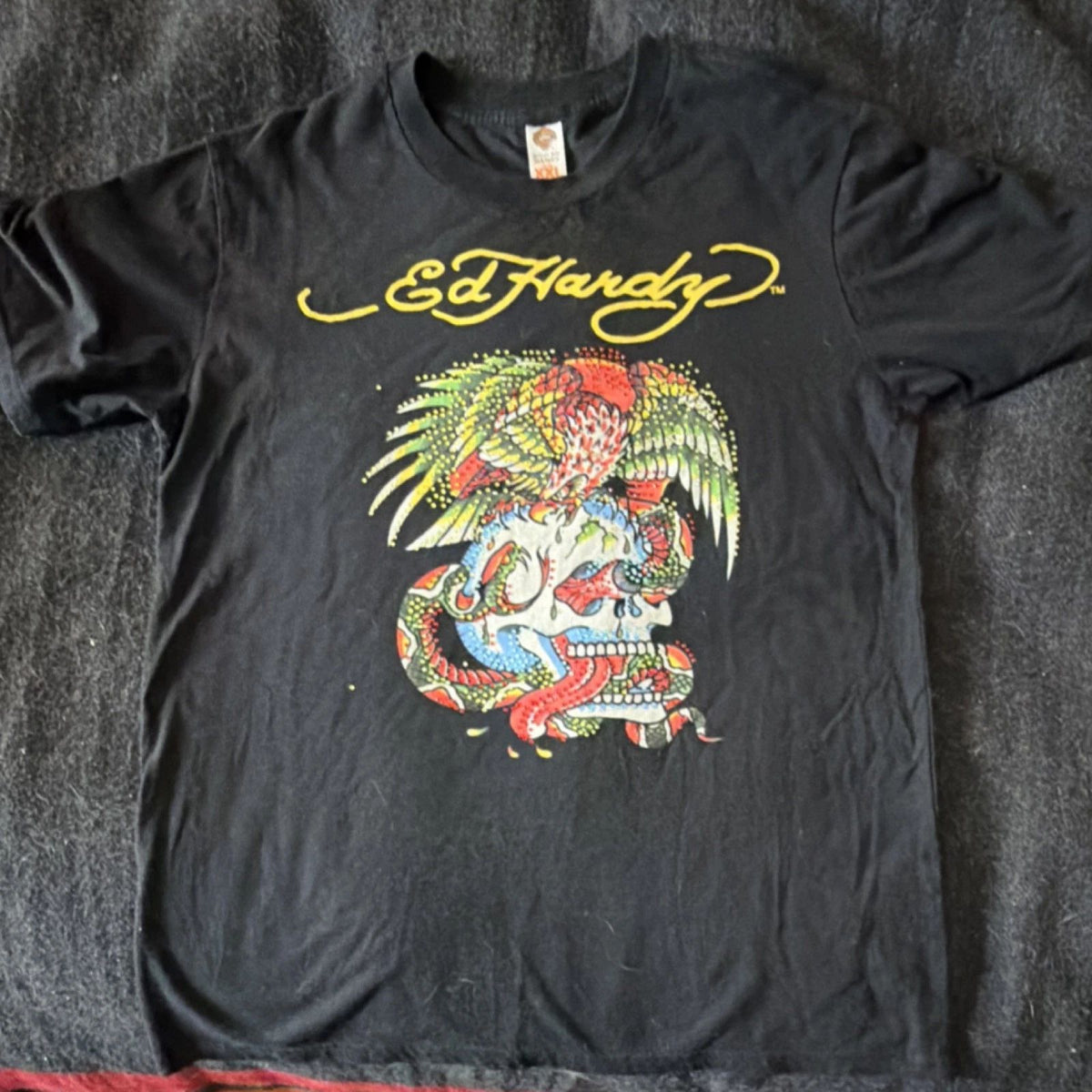 Ed Hardy Men's XXL Black Graphic Print Tattoo Crew Neck Cotton T-Shirt RN#114182
