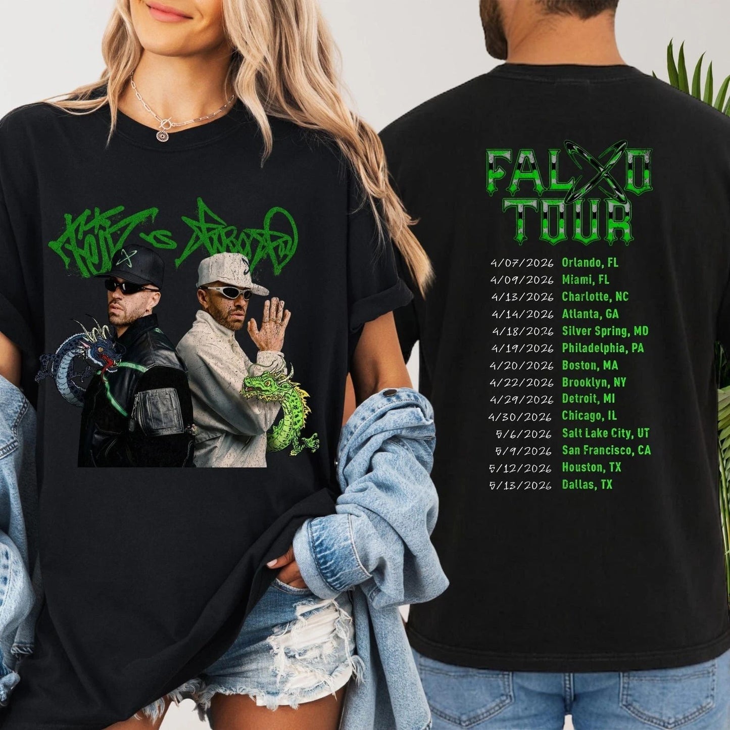 Ferxxo Falxo Tour Shirt Reggaeton Concert Tee Urban Latin Streetwear Green Print