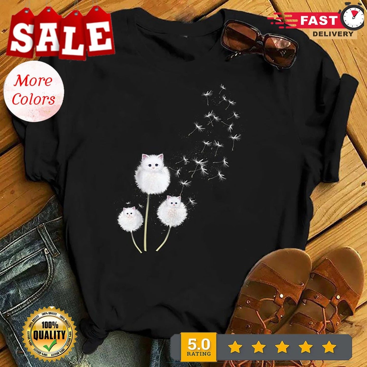 Cat Dandelion Flower T shirt Cat Lover Gift - Gift for Cat Lovers - Funny Cat...