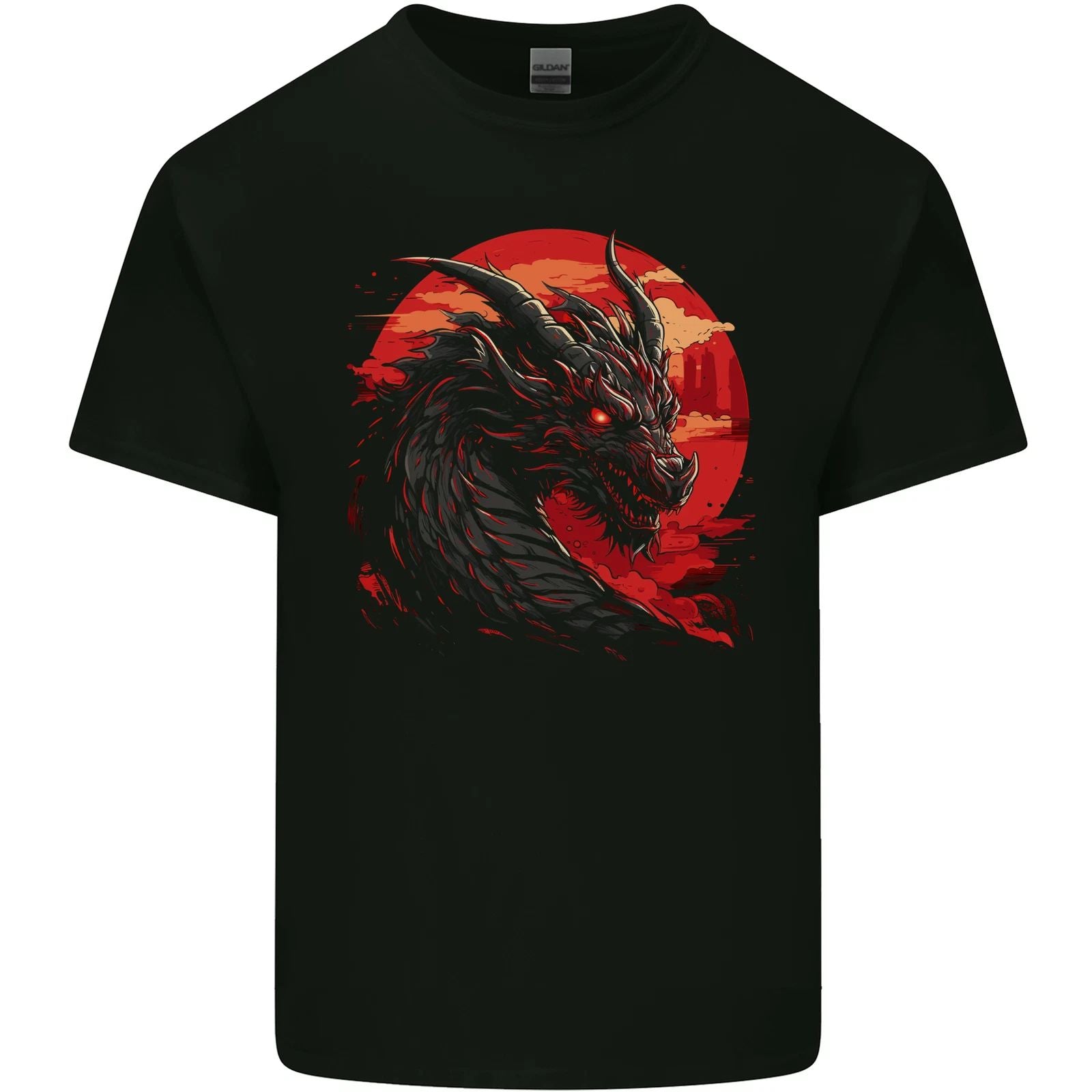 a Fantasy Dragon With a City Backdrop Mens Cotton T-Shirt Tee Top