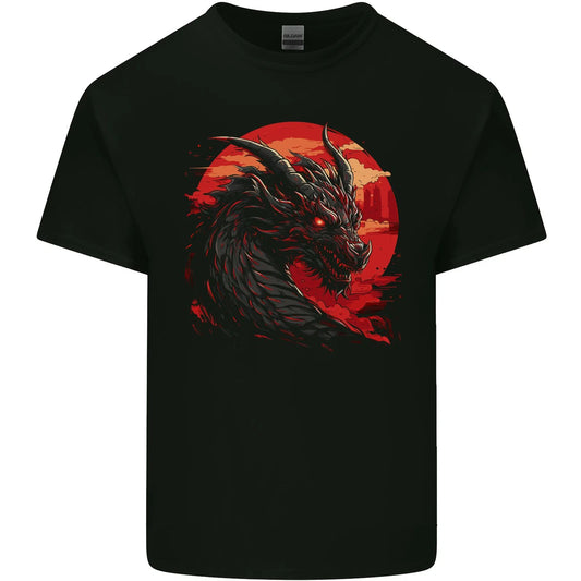 a Fantasy Dragon With a City Backdrop Mens Cotton T-Shirt Tee Top