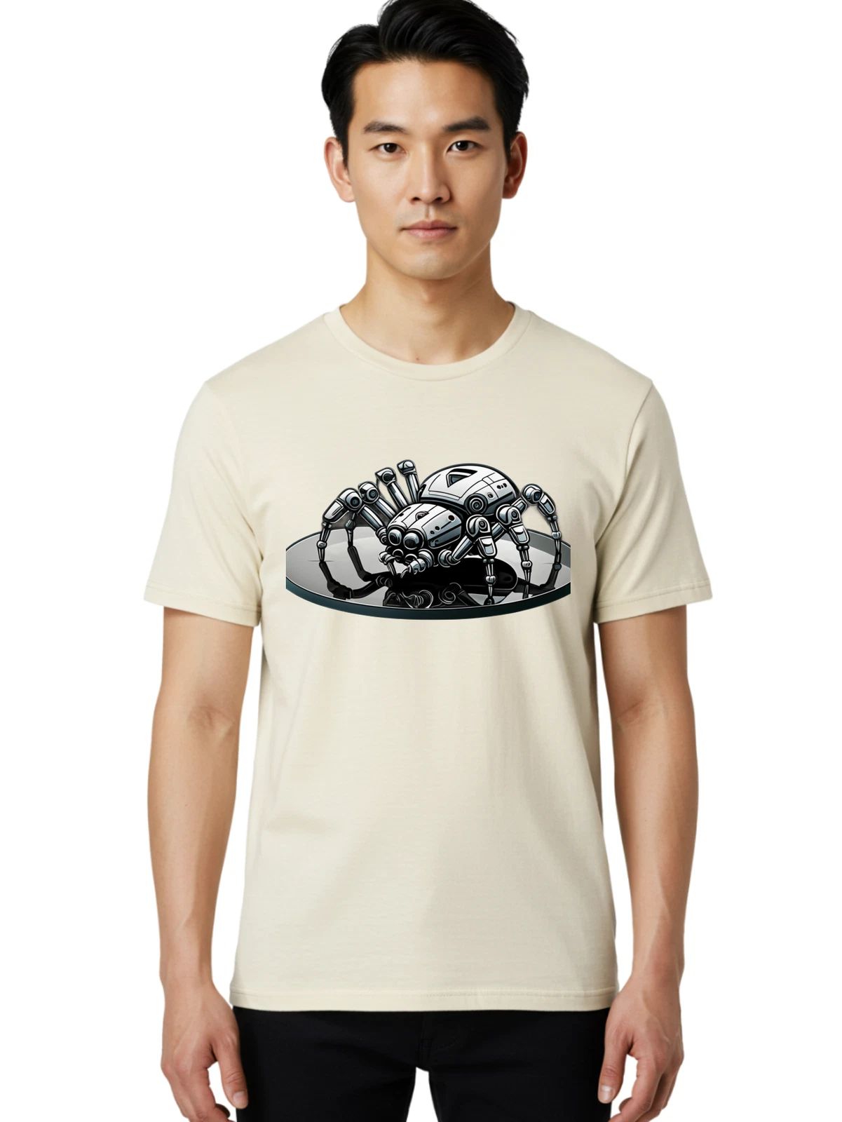 Metallic-Robot-Spider Mens Graphic Tee, 100% Cotton, Casual Summer Wear