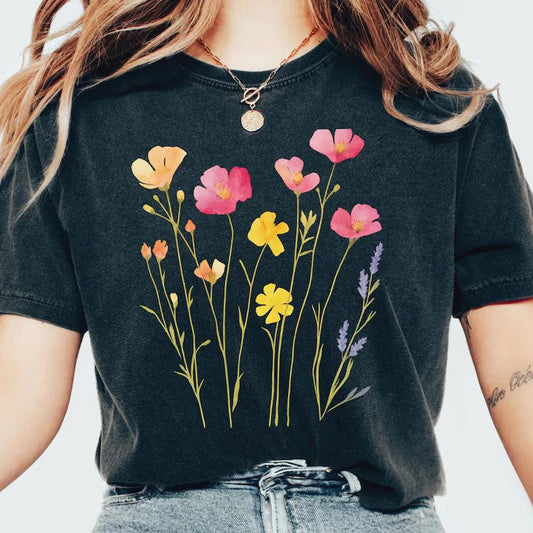 Wildflower Boho Comfort Tee Shirt Nature Lover Gift Soft Casual