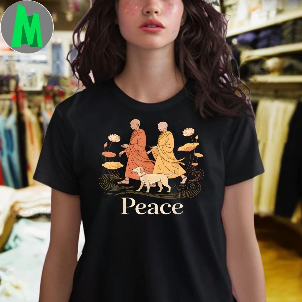 Peace Walking Monks Zen Calm Minimalist Art Shirts