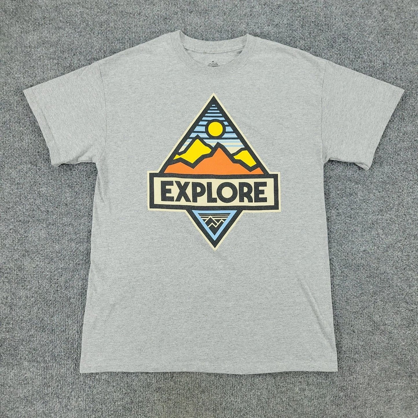 Explore Shirt Men Medium Gray Outdoors Graphic Tee Short Sleeve Pullover Adult