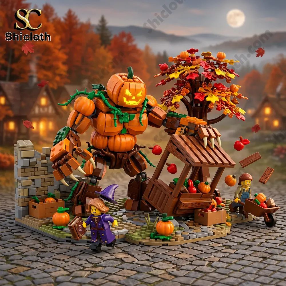 Cursed Harvest Pumpkin Golem Diorama Building Brick Set