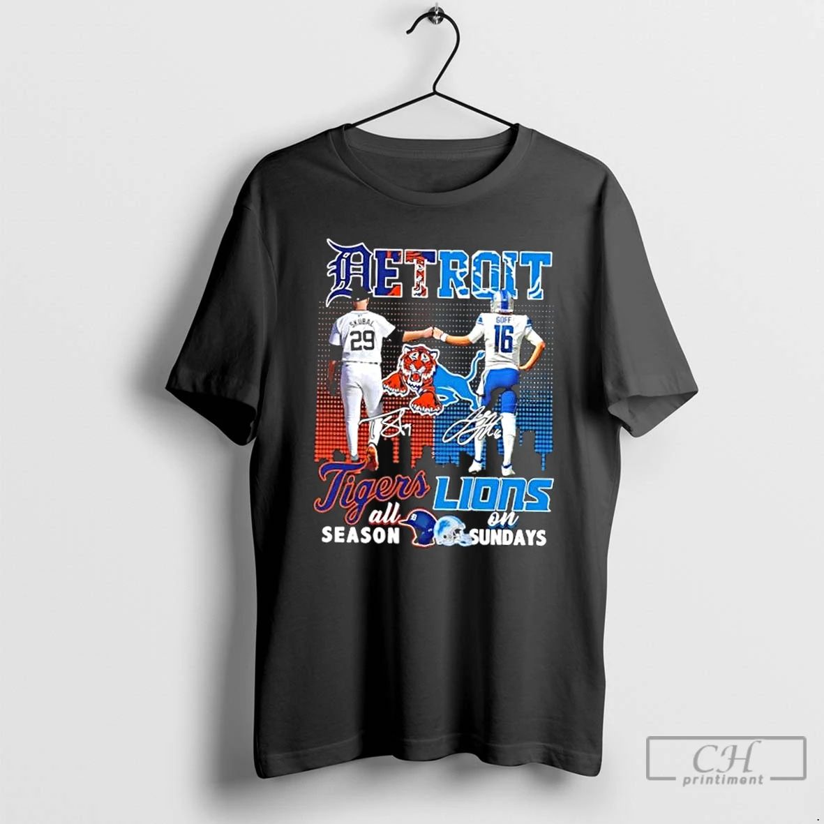 Classic Detroit Ligers Skubal Tigers All Season X Goff Lions On Sundays Skyline T Shirts