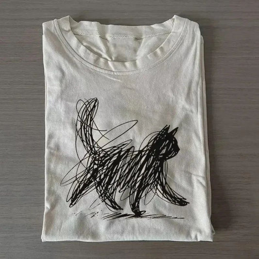 Abstract Cat Line Art Shirt | Minimalist Scribble Cat T-Shirt | Modern Sketch An