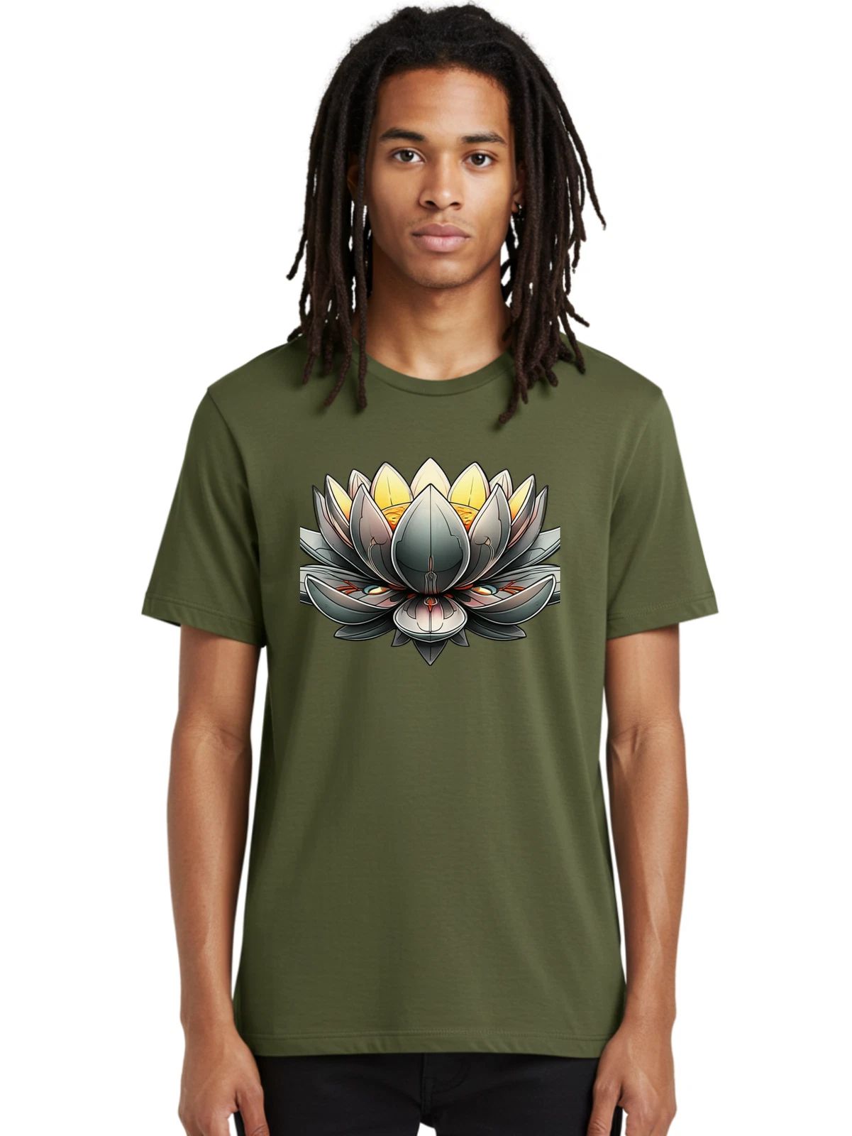 Metal-Lotus-Flower Mens Graphic Tee, 100% Cotton, Casual Summer Wear