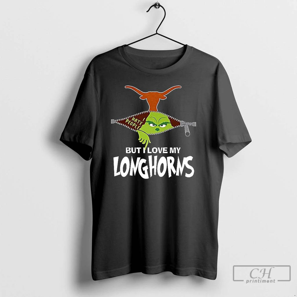 Classic Grinch Zipper I Hate People But I Love My Texas Longhorns Football Christmas