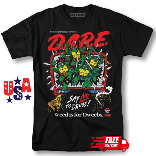 DARE Say No To Drugs Ninja Turtles Classic Retro Vintage Graphic Design T-Shirt