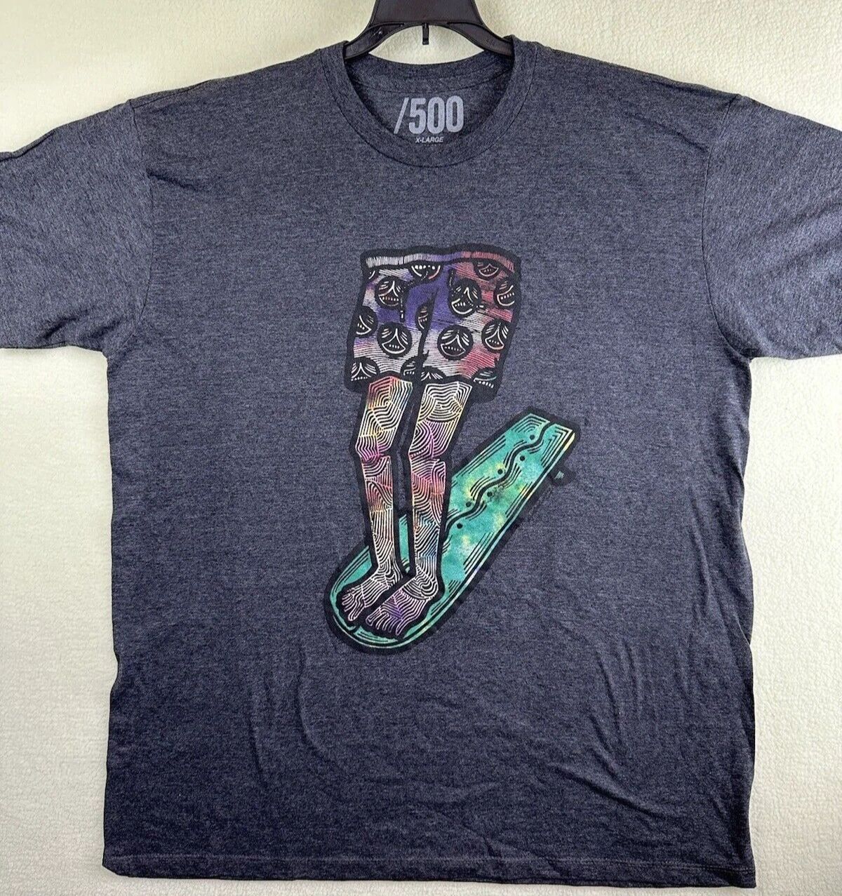 /500 T Shirt Mens XL Dark Gray Graphic Surfing 1/2 Body Short Sleeve Soft Cotton