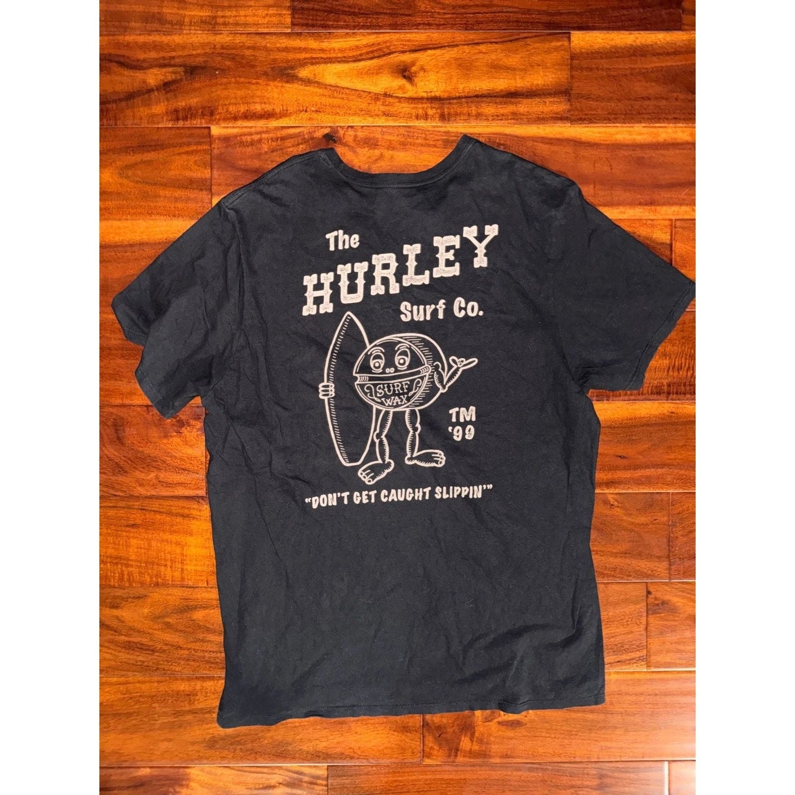 Hurley Surf Co Mens Graphic T-Shirt Black Large Dont Get Caught Slippin Surf Wax