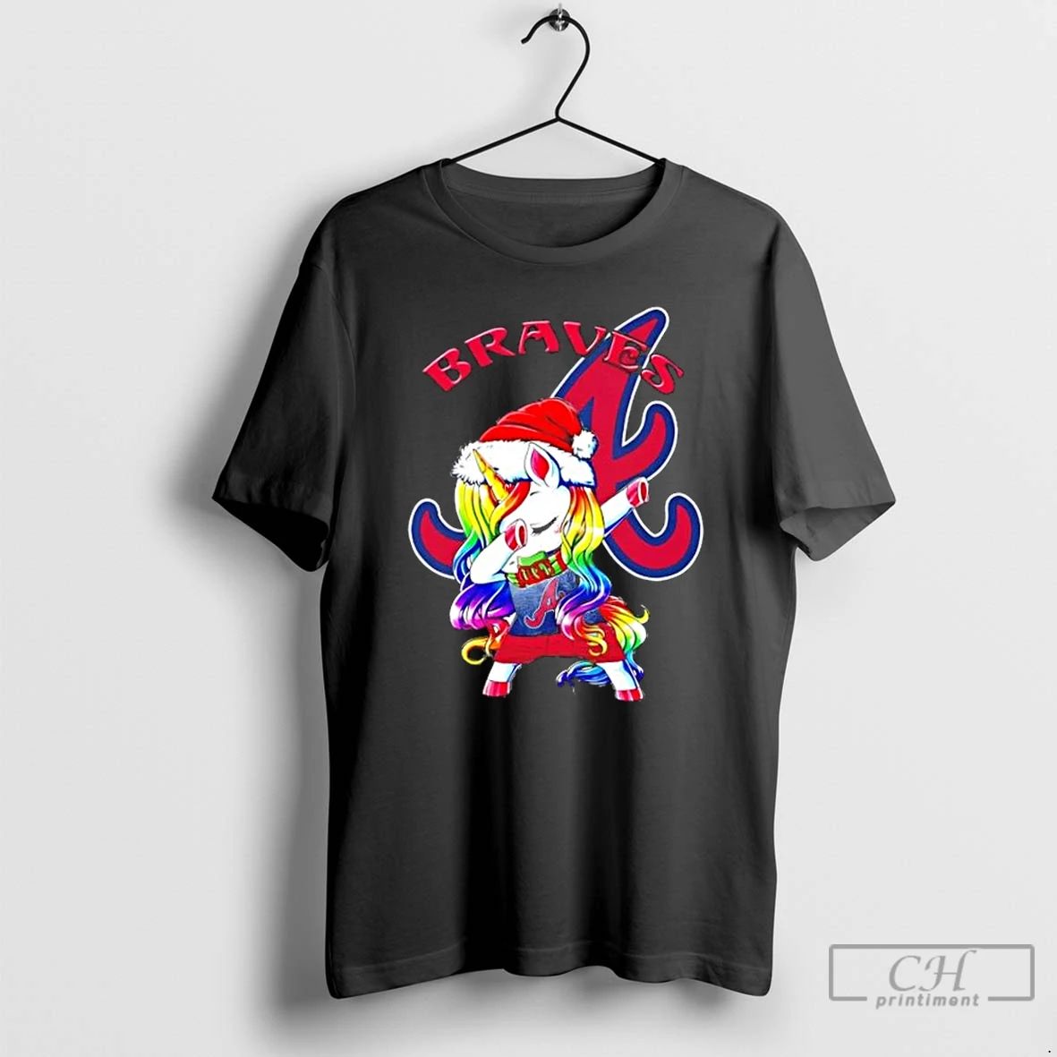Classic Atlanta Braves X Unicorn Santa Hat Dabbing Merry Christmas T Shirts