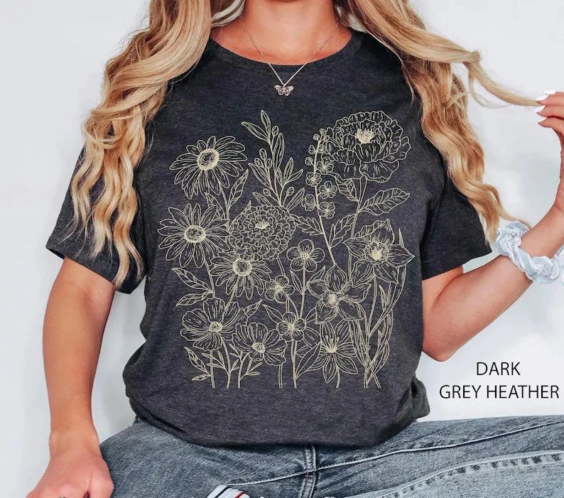 Vintage Pressed Flowers Comfort Tee Boho Floral Shirt Aesthetic Gift