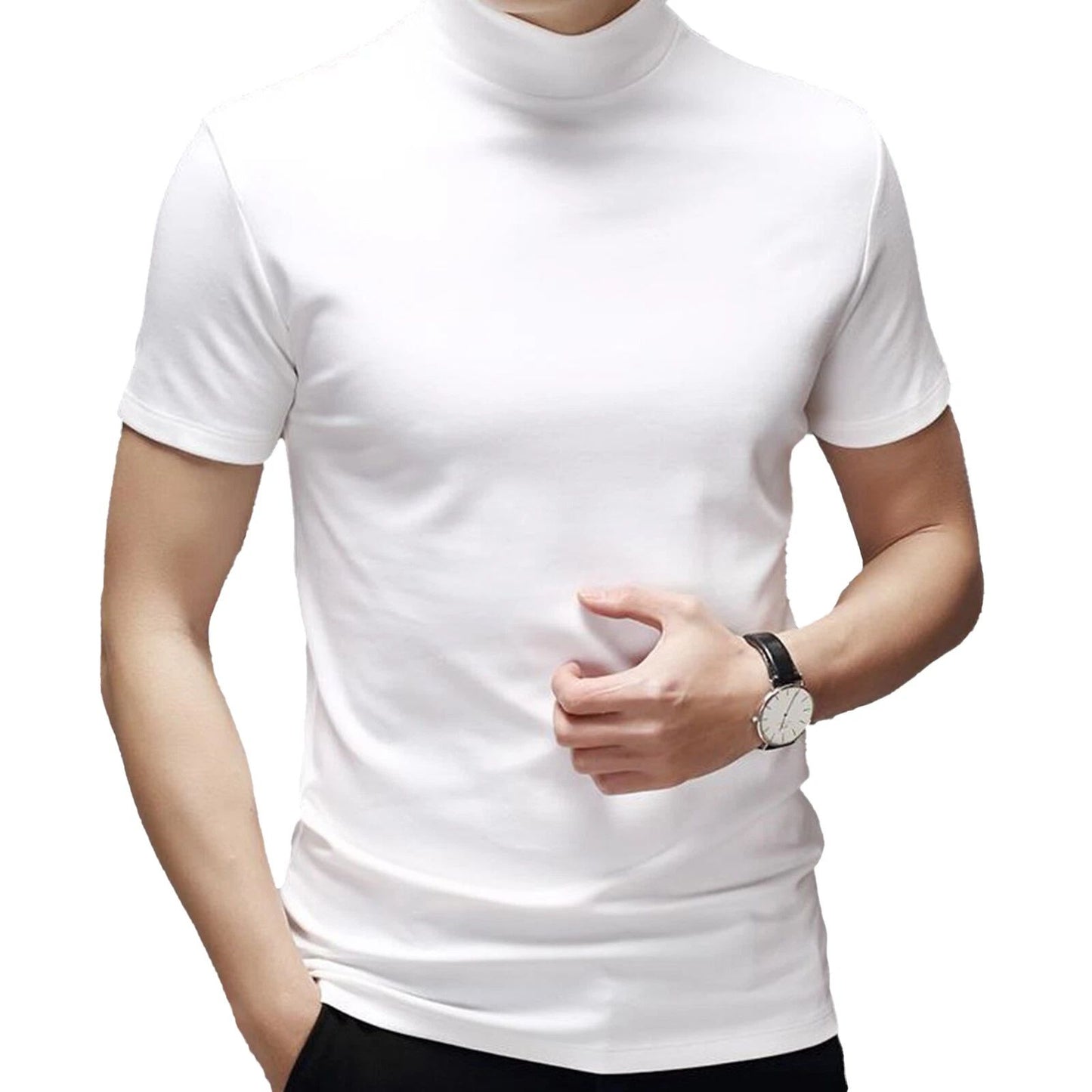 Mens Short Sleeve T-Shirt Tops Stand Collar Slim Fit Casual Shirt Breathable