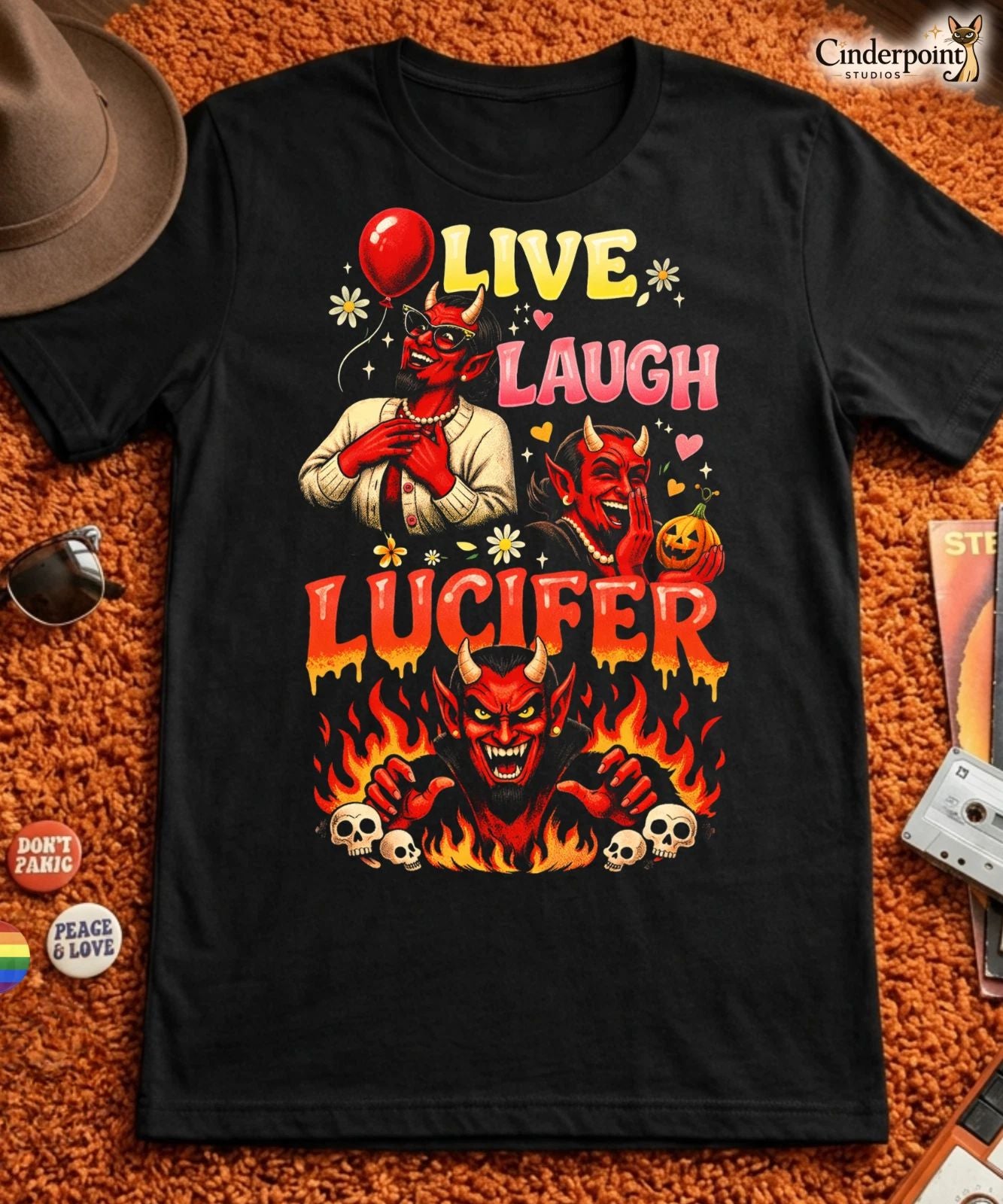 Live Laugh Lucifer T-Shirt Funny Devil Satanic Tee Sarcastic Goth Mom Gift XS-5X