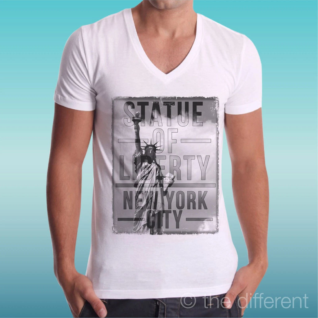 T-shirt Man V Neck " Statue Of Liberty' New York " Gift Idea Road To Happiness
