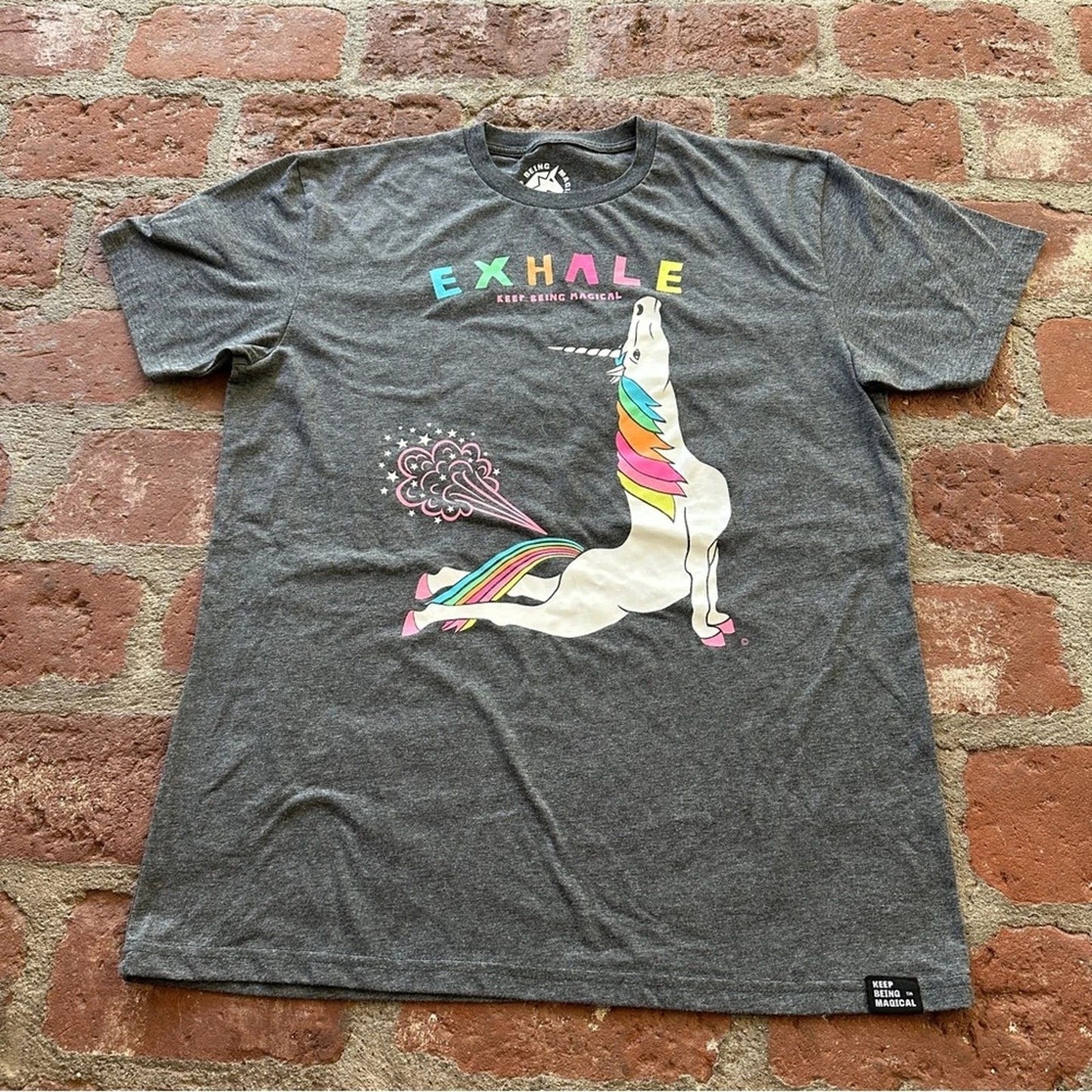 Yoga Unicorn Cobra Pose Exhale Short Sleeve Men's Large T-Shirt Heathered Grey