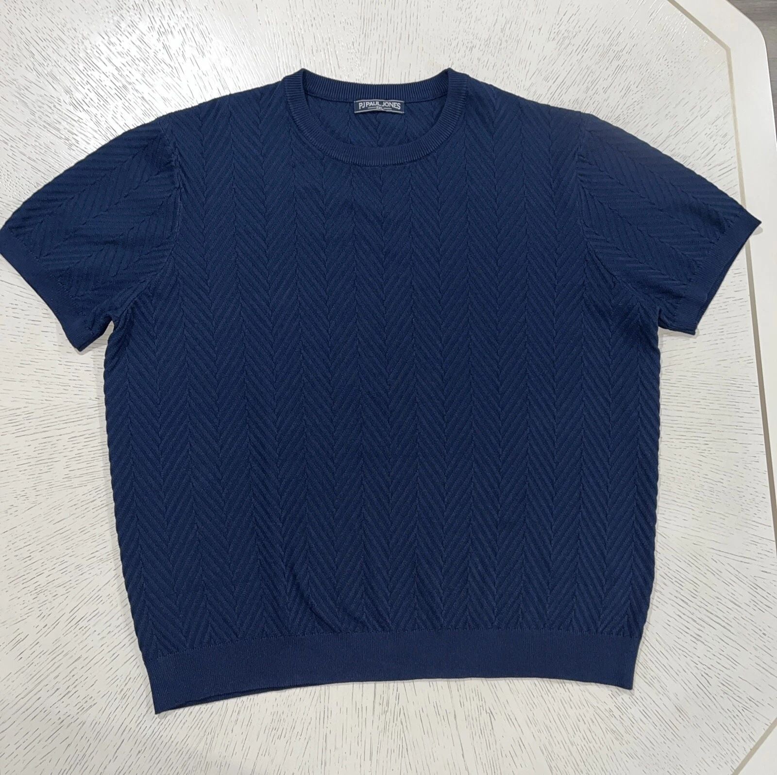 Paul Jones Textured Short Sleeve Shirt Men’s 2XL Navy Blue Casual Stylish