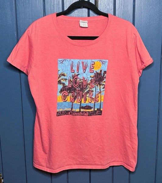 Vintage Orange Carnival Cruise Tee T Shirt Size XL Beach Coastal Boho Tropical