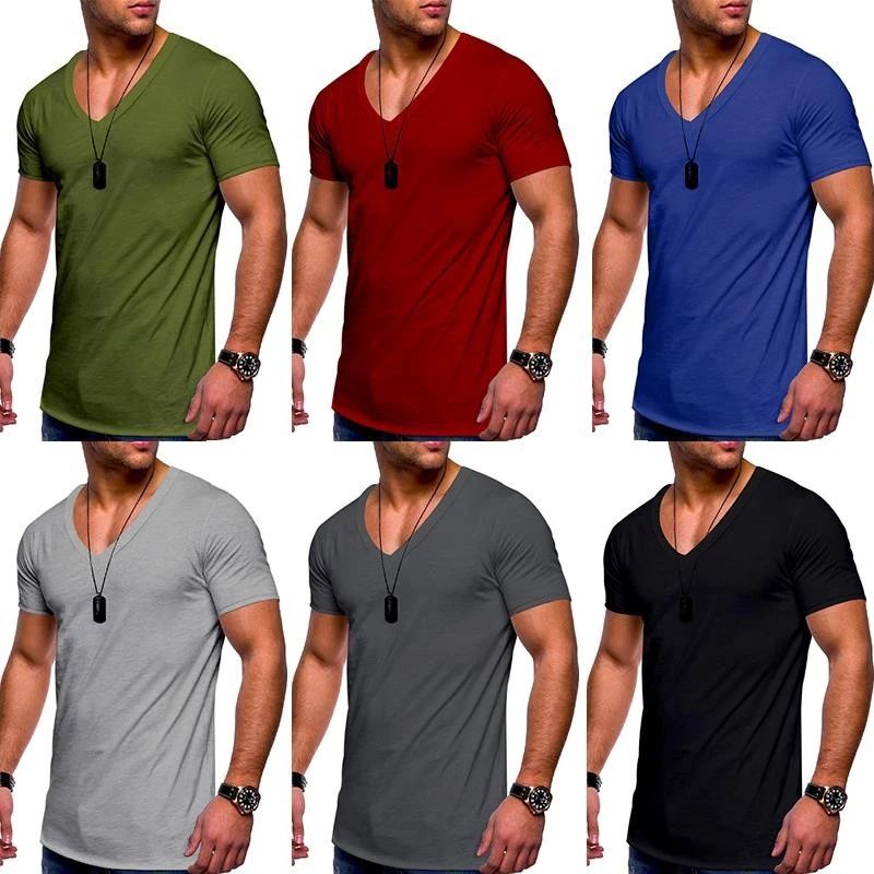Muscle Tee Tops Blouse Short Sleeve T-Shirtsummer Slim Fit Casual V Neck *