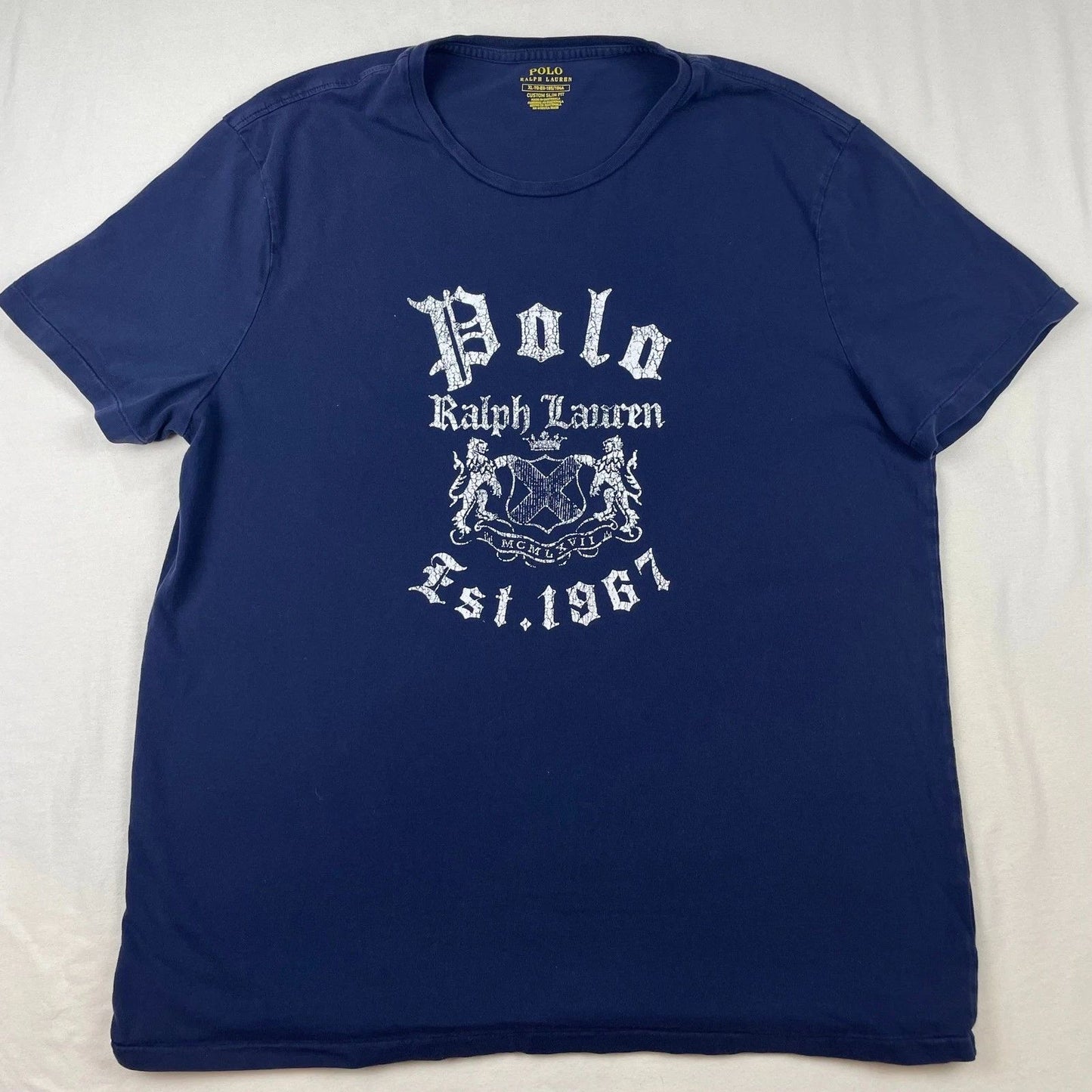 Polo Ralph Lauren Men XL Custom Slim Fit Graphic T-Shirt Navy Blue Est 1967