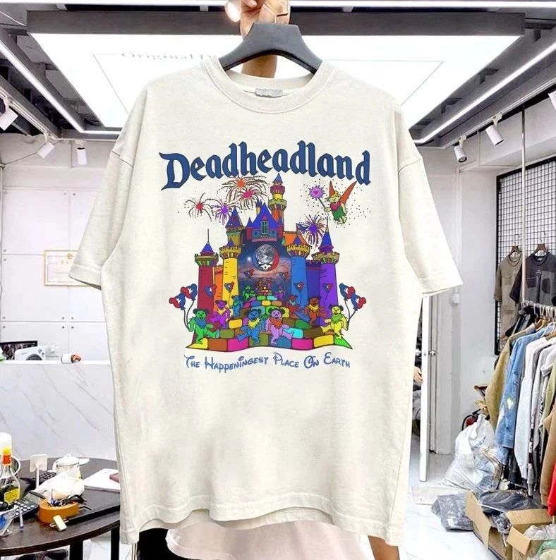Vtg Grateful Dead DEADHEADLAND Jerry Garcia short sleeve natural shirt VK00942