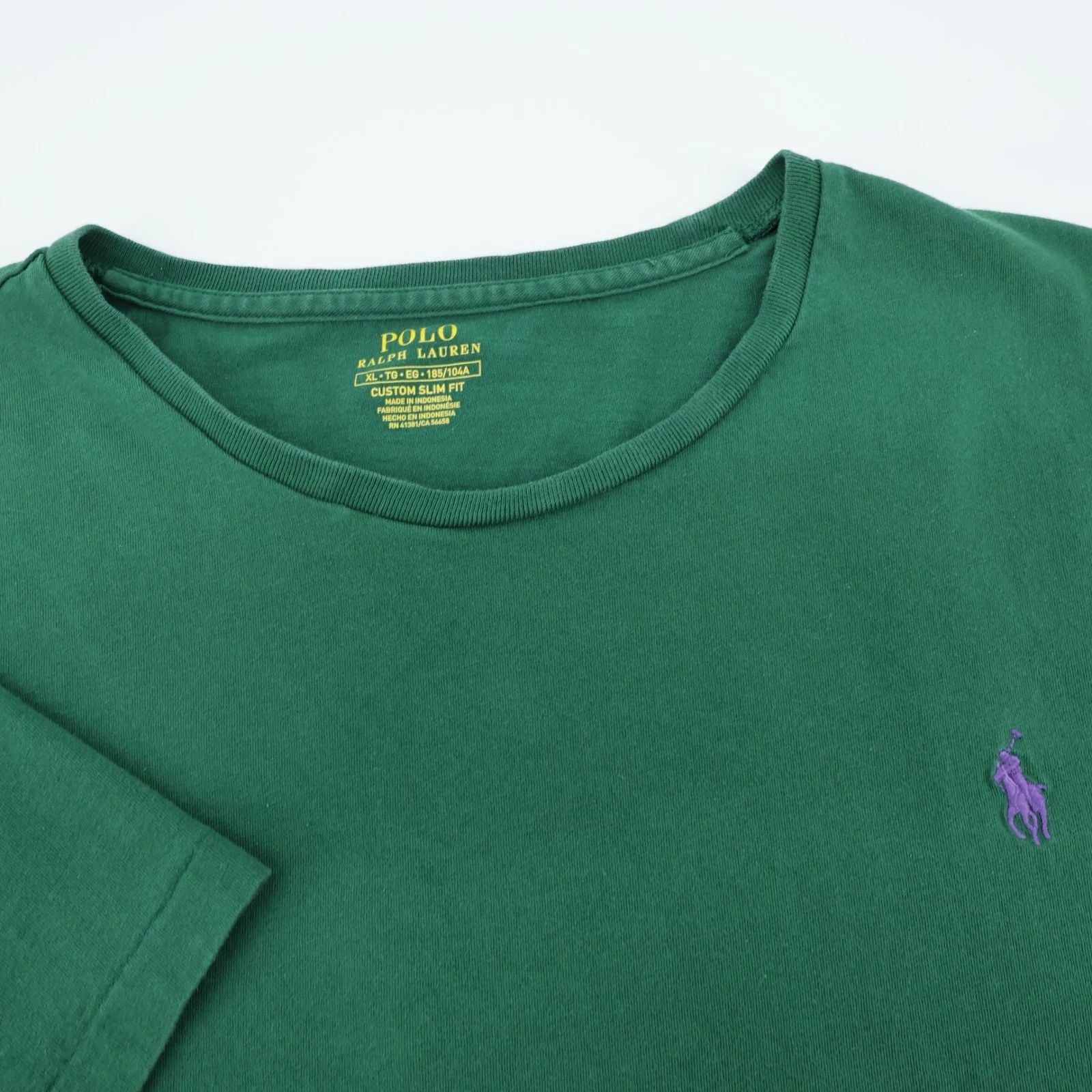 Polo Ralph Lauren Men Custom Slim Fit Green Crew Neck T Shirt XL Flaw
