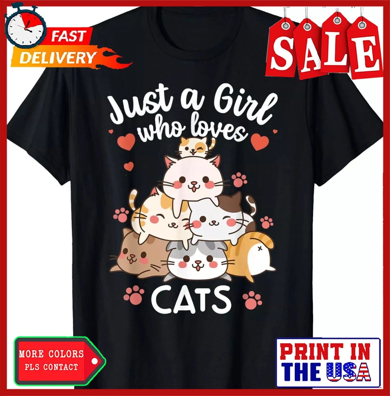 Cat Cute Kitty Cats Anime Kawaii Kitten Neko Women Girls T-Shirt