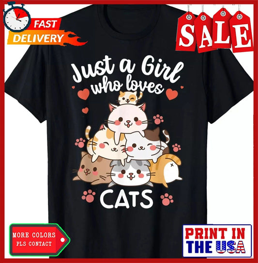 Cat Cute Kitty Cats Anime Kawaii Kitten Neko Women Girls T-Shirt