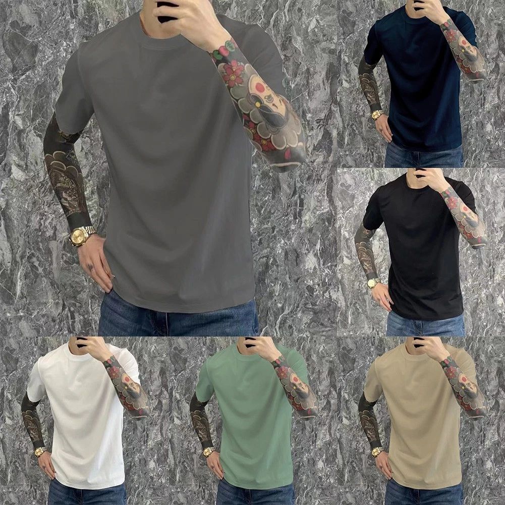 Comfortable Men's O Neck T Shirt Simple Solid Color Undershirt for Summer