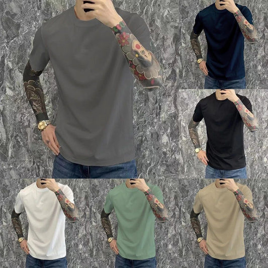 Comfortable Men's O Neck T Shirt Simple Solid Color Undershirt for Summer