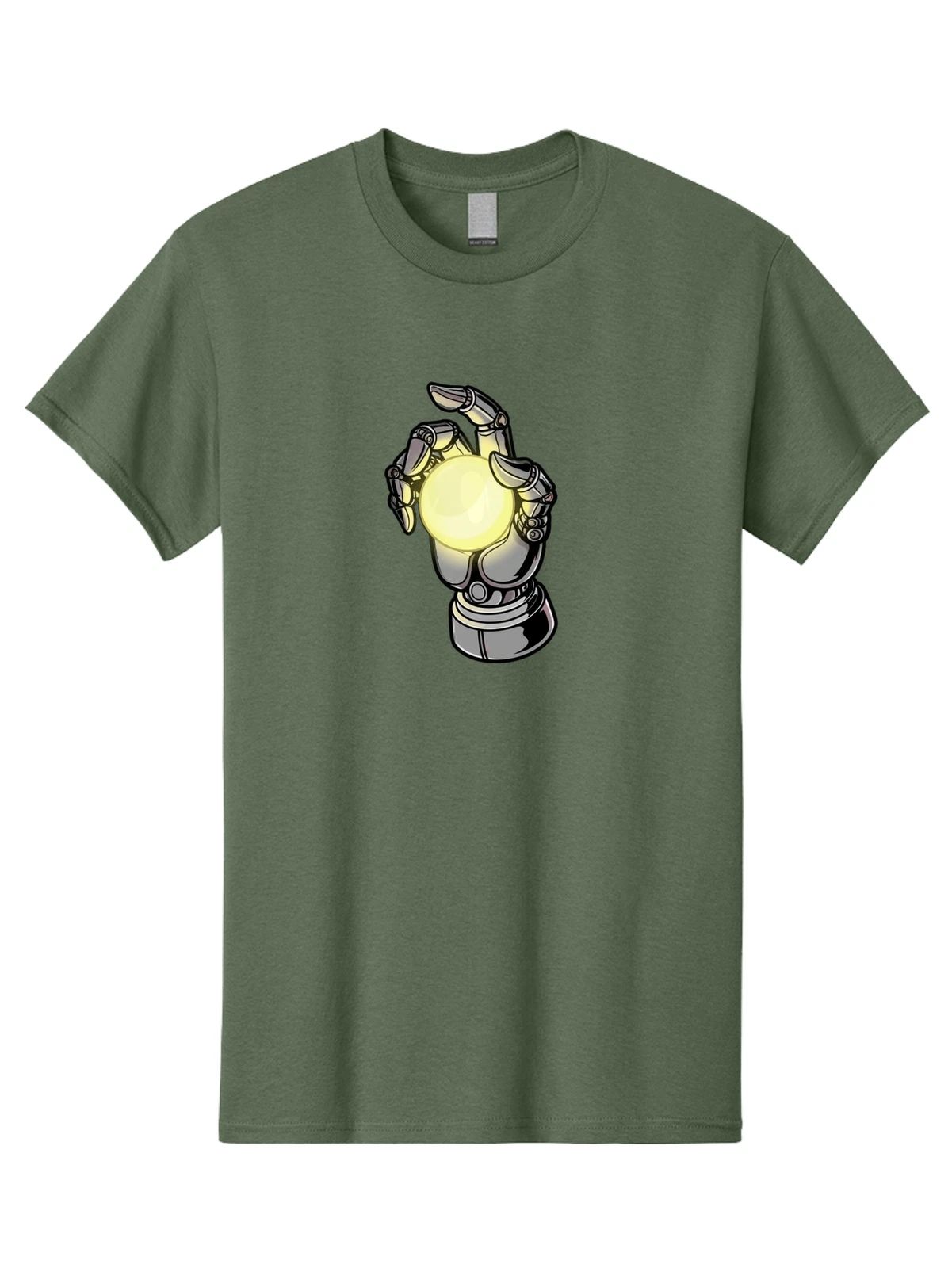 Robot-Hand-Crystal-Ball Mens Graphic Tee, 100% Cotton, Casual Summer Wear