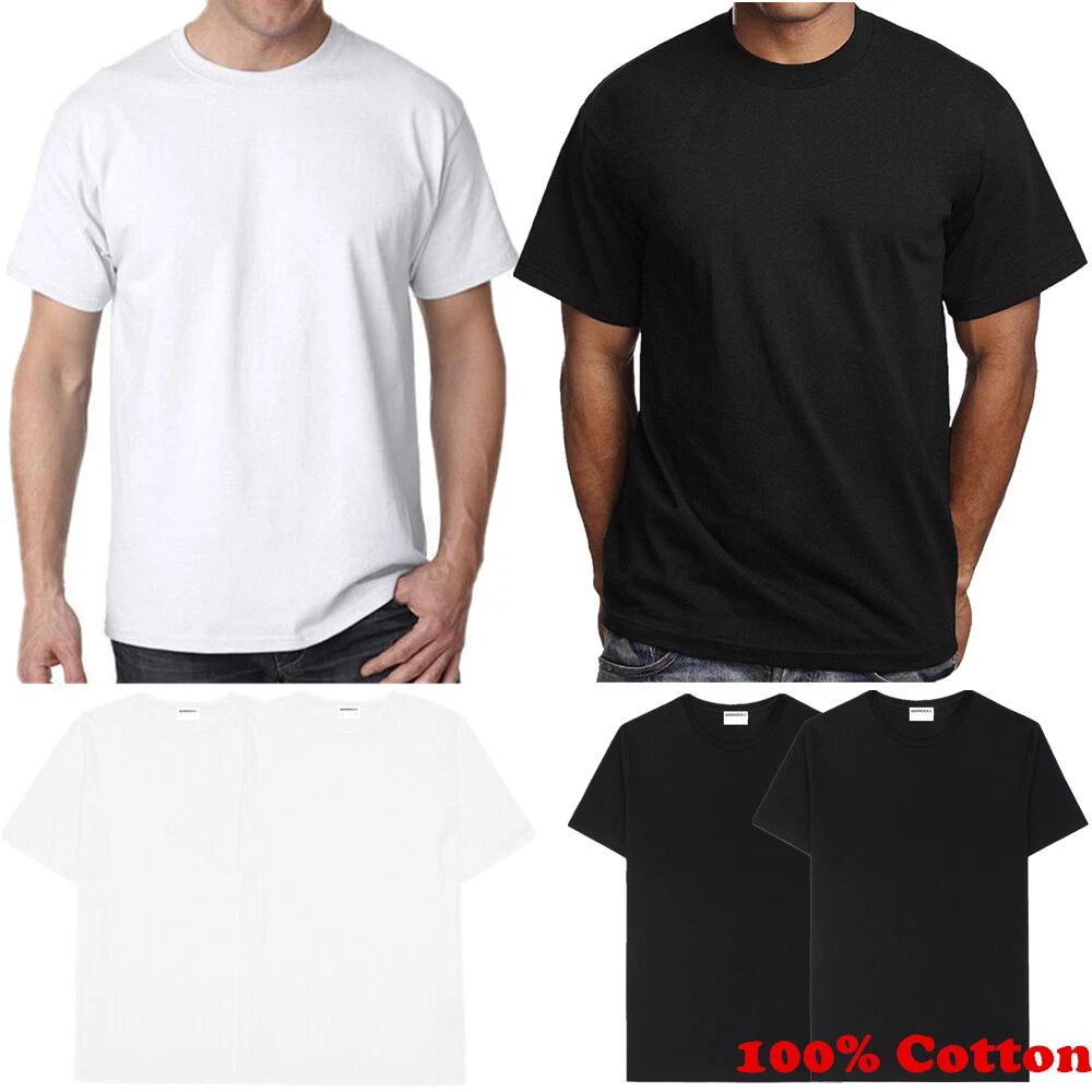 For Men 100% Cotton Crew Neck T-Shirt Black White Thick Casual Short Sleeve Tee
