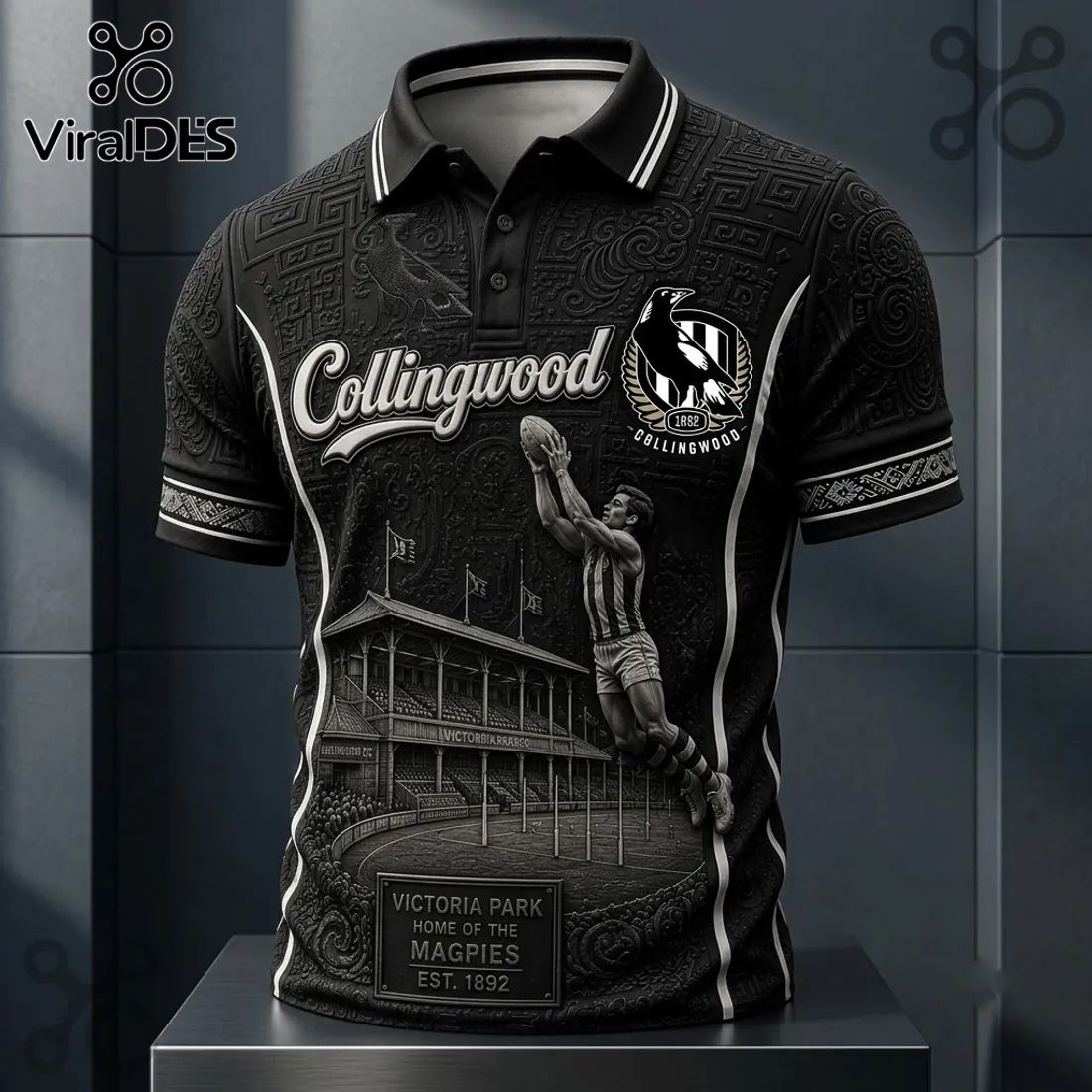 Collingwood FC Magpies Heritage Black Polo Shirt