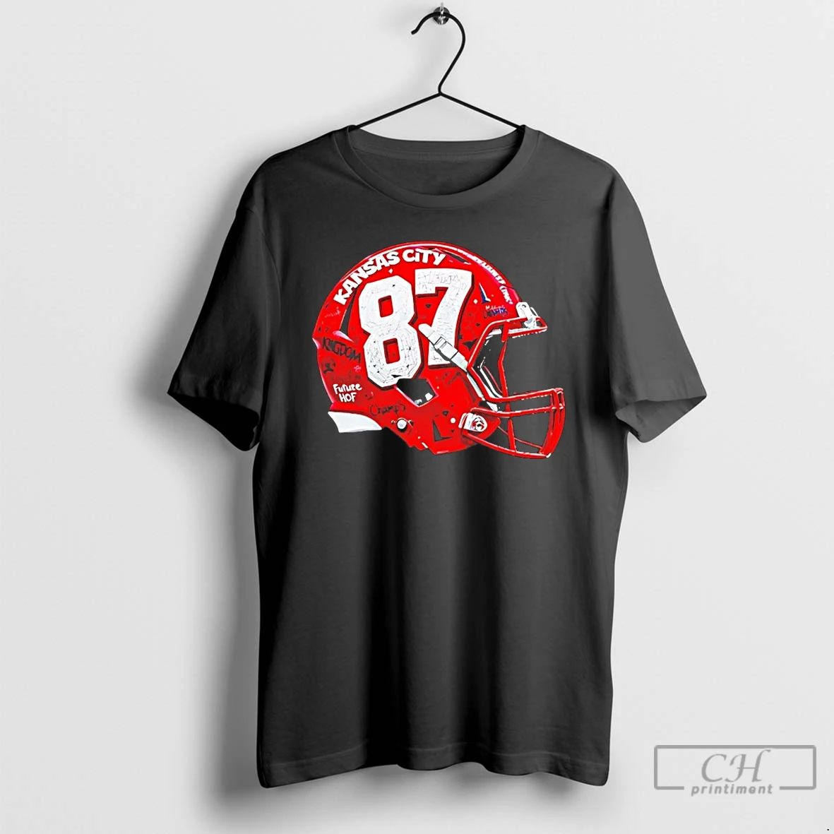 Classic Travis Kelce Graffiti Helmet Kansas City Chiefs T Shirts