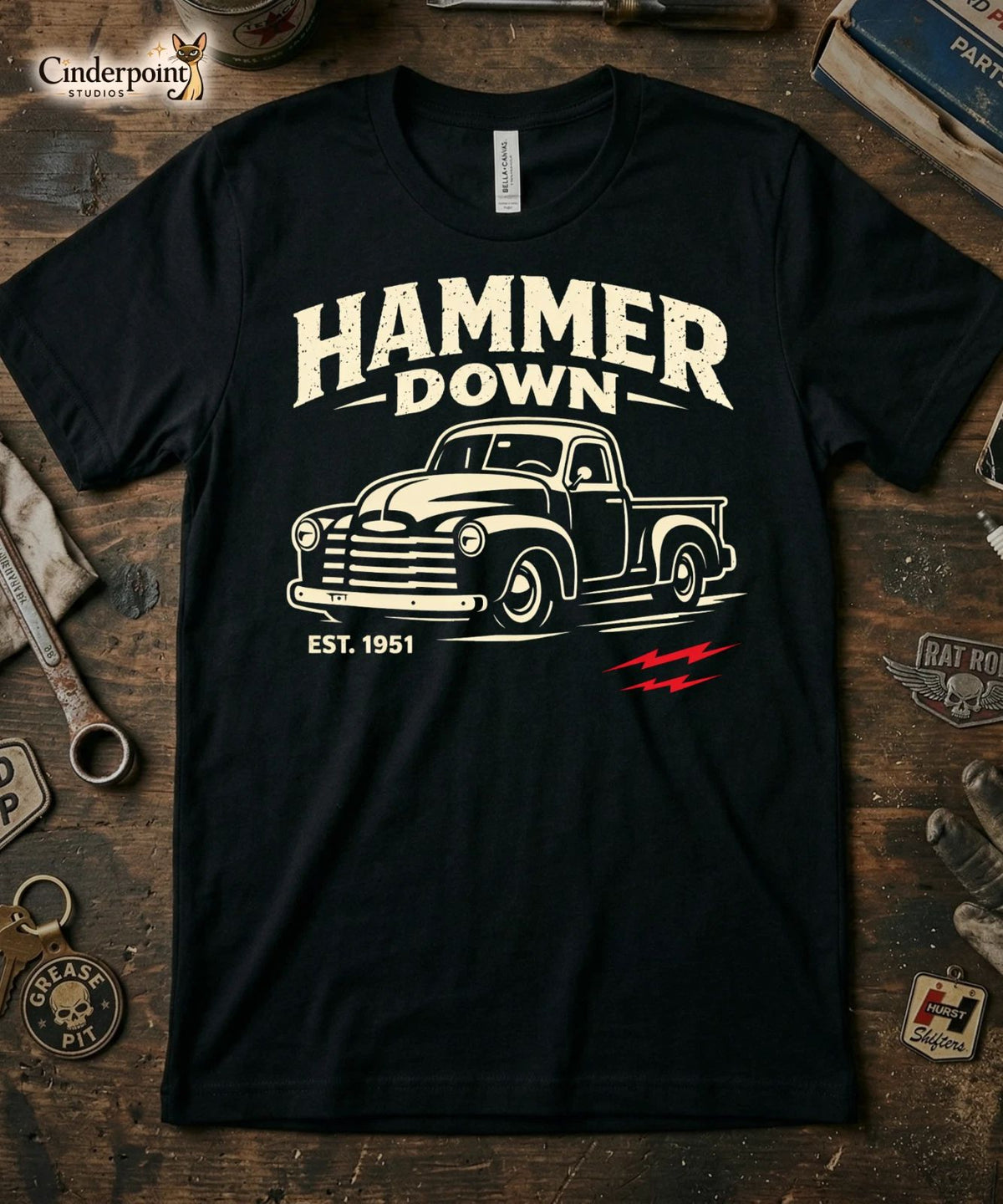 Hammer Down T-Shirt 1951 Chevy Pickup Truck Retro Vintage Car Graphic Tee XS-5X
