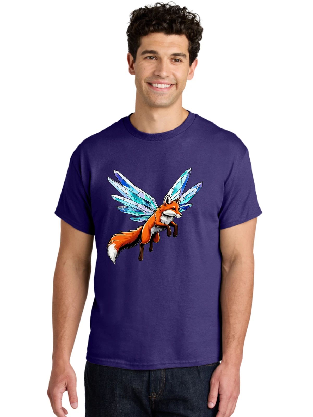 Crystal-Winged-Fox Mens Graphic Tee, 100% Cotton, Casual Summer Wear