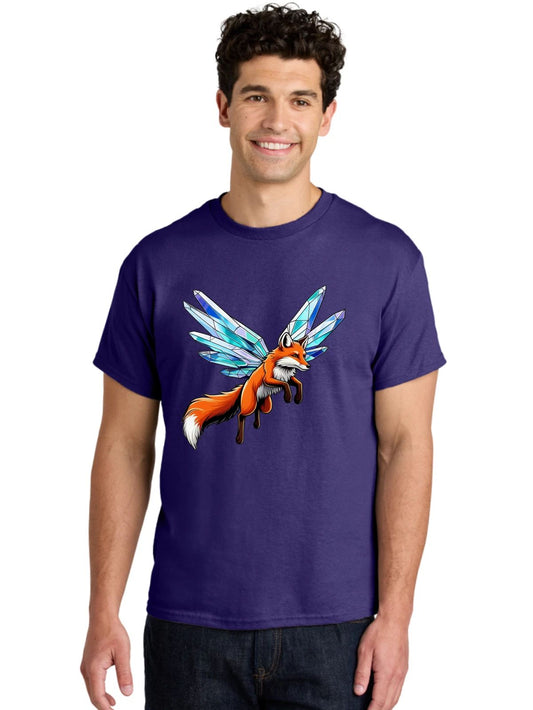 Crystal-Winged-Fox Mens Graphic Tee, 100% Cotton, Casual Summer Wear