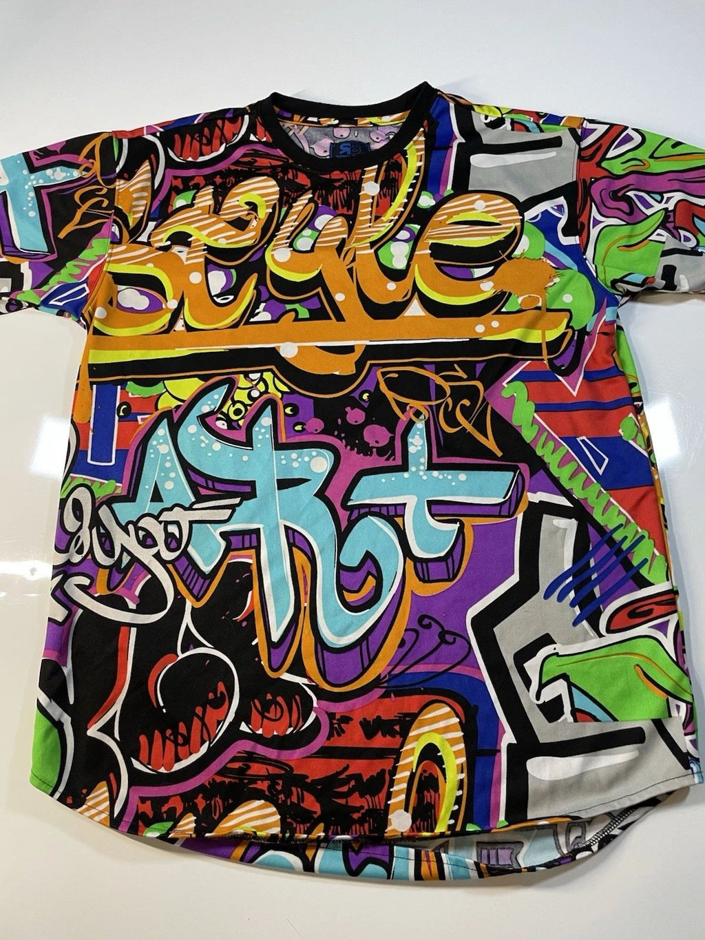 Royal Blue Label Hip Hop Graffiti Shirt Colorful Print Urban Street Art Size Med