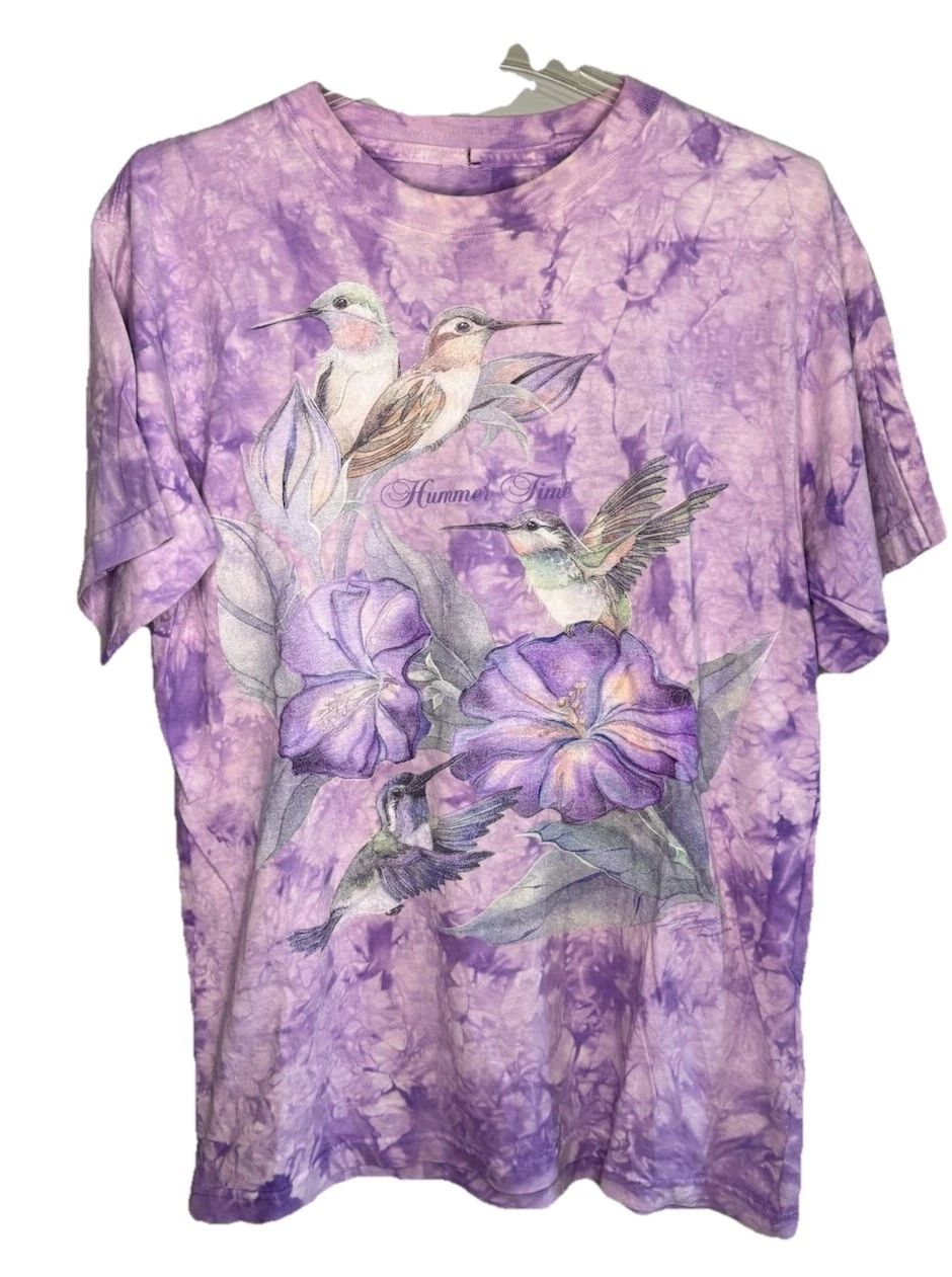 Vintage Hummingbird T-Shirt Large Purple Tie Dye Nature Animal Bird Outdoors