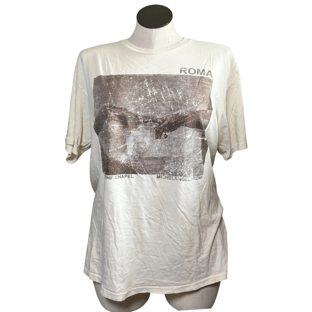 Michelangelo Sistine Chapel Roma Graphic T-Shirt XL Cream Cotton Unisex Art Tee