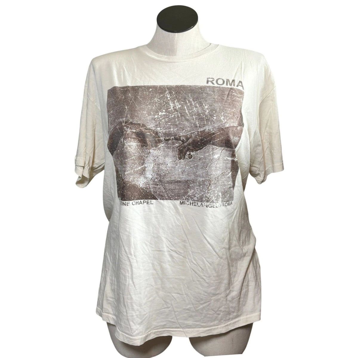 Michelangelo Sistine Chapel Roma Graphic T-Shirt XL Cream Cotton Unisex Art Tee