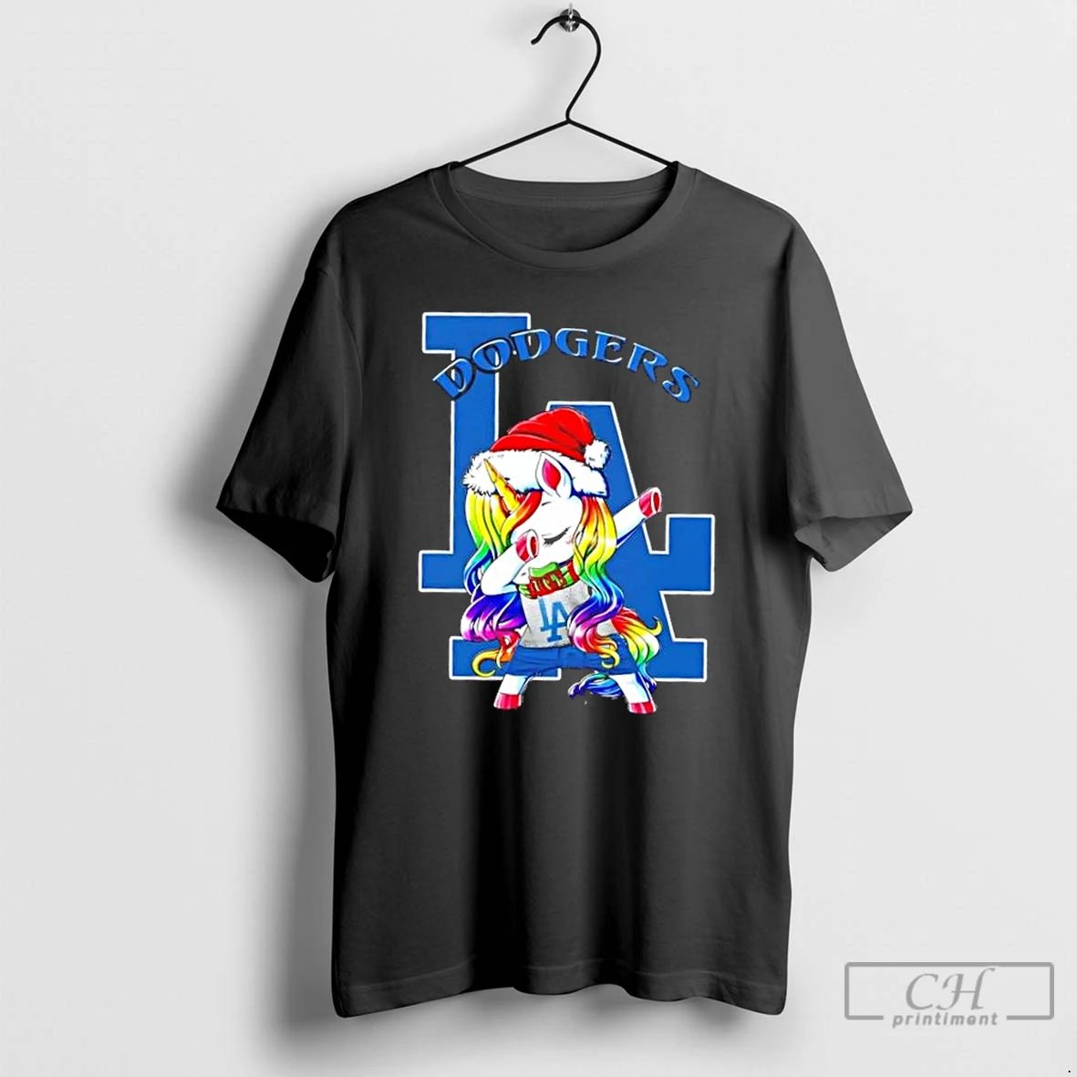 Classic Los Angeles Dodgers X Unicorn Santa Hat Dabbing Merry Christmas T Shirts