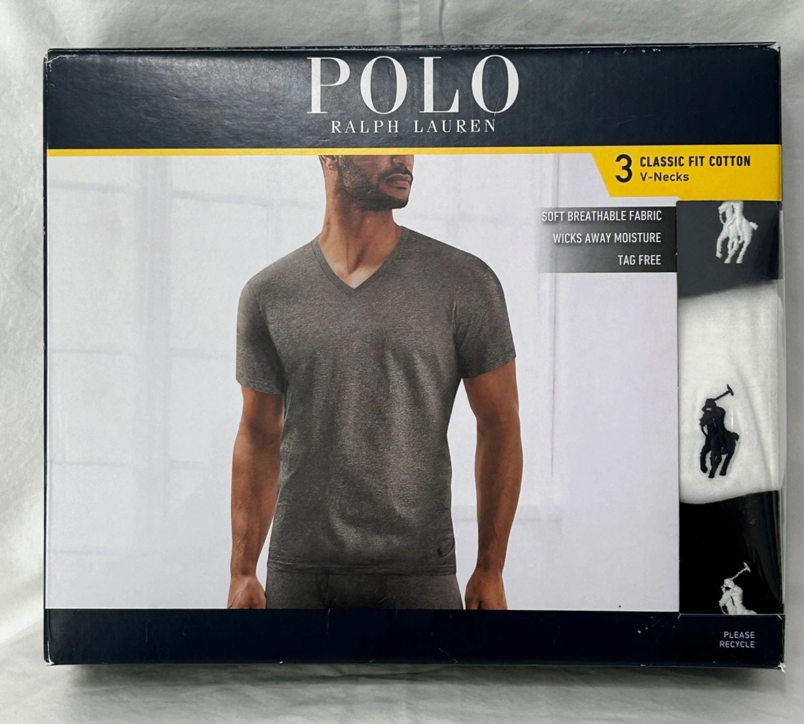 Polo Ralph Lauren Men's Large Navy-Black-White Classic Fit V-Neck Shirt 3 Pack