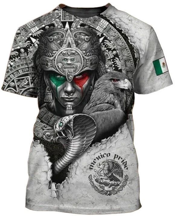 T Shirt Mexican Flag, Eagle, Snake, Aztec Warrior Print Unisex T-Shirt
