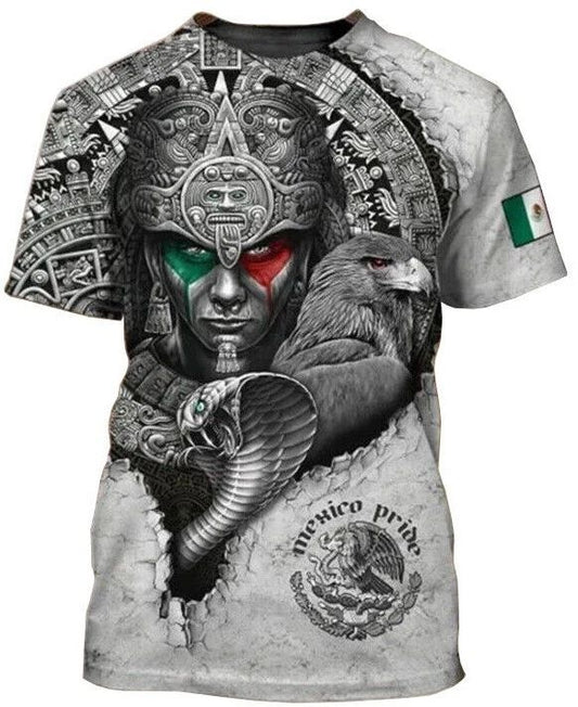 T Shirt Mexican Flag, Eagle, Snake, Aztec Warrior Print Unisex T-Shirt